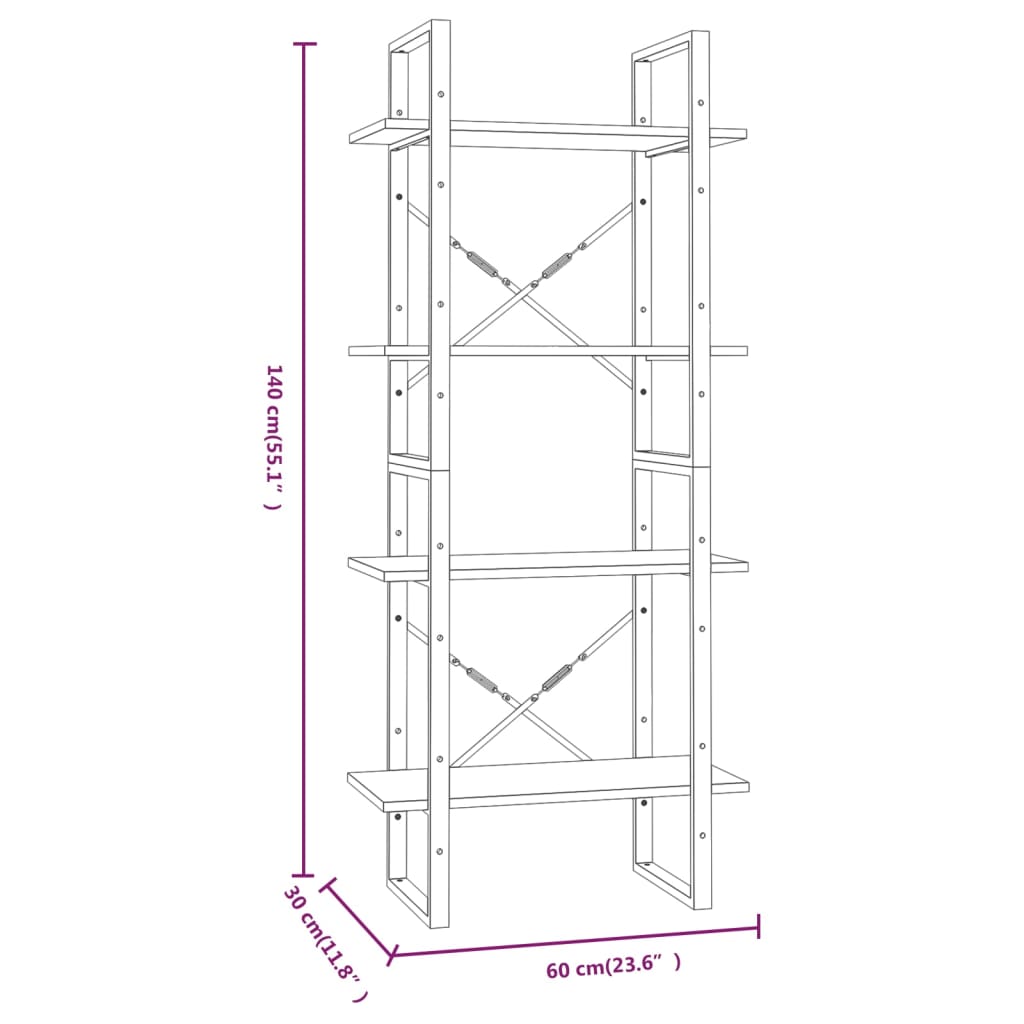 Boekenkast 60x30x140 cm bewerkt hout bruineikenkleurig