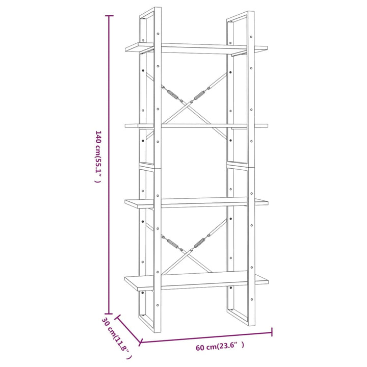 Boekenkast 60x30x140 cm bewerkt hout bruineikenkleurig