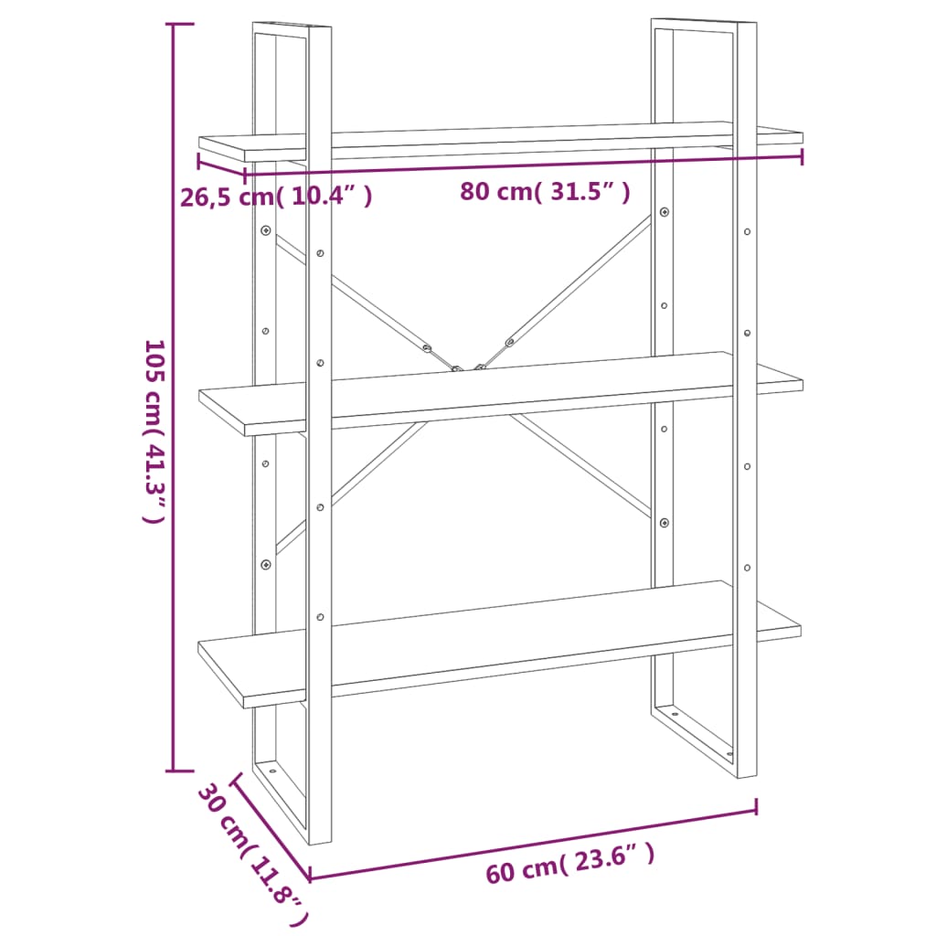 Boekenkast 80x30x105 cm bewerkt hout grijs sonoma eikenkleurig