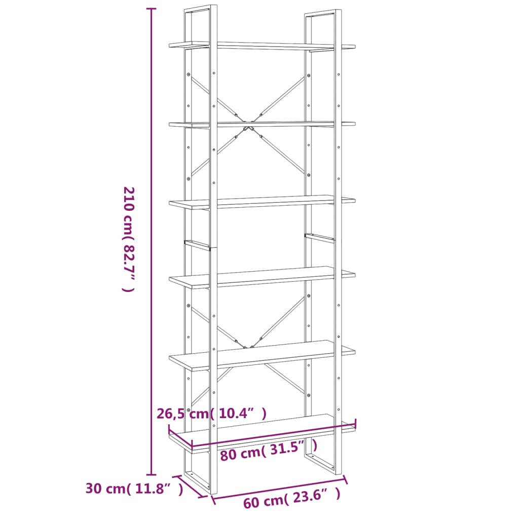 Hoge kast 80x30x210 cm bewerkt hout grijs sonoma eikenkleurig