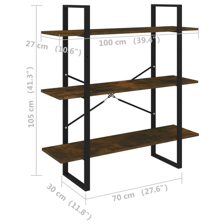 Boekenkast 100x30x105 cm bewerkt hout gerookt eikenkleurig