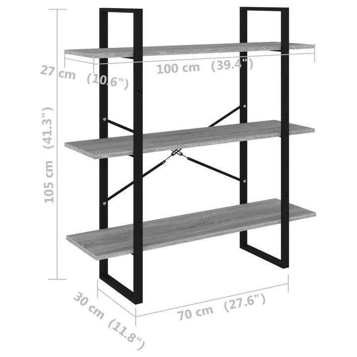 Boekenkast 100x30x105 cm bewerkt hout grijs sonoma eikenkleurig