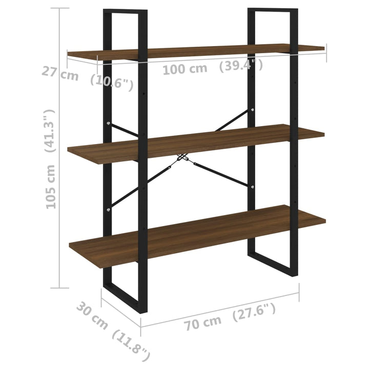 Boekenkast 100x30x105 cm bewerkt hout bruineikenkleurig