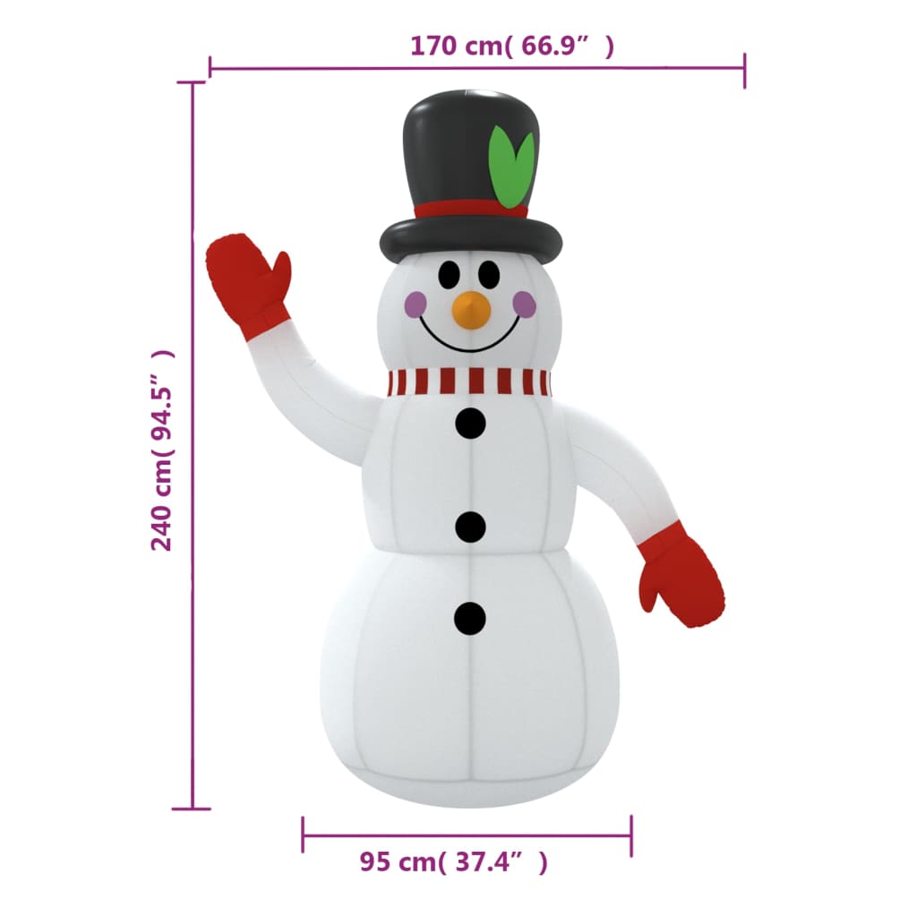 Sneeuwpop opblaasbaar met LED's 240 cm