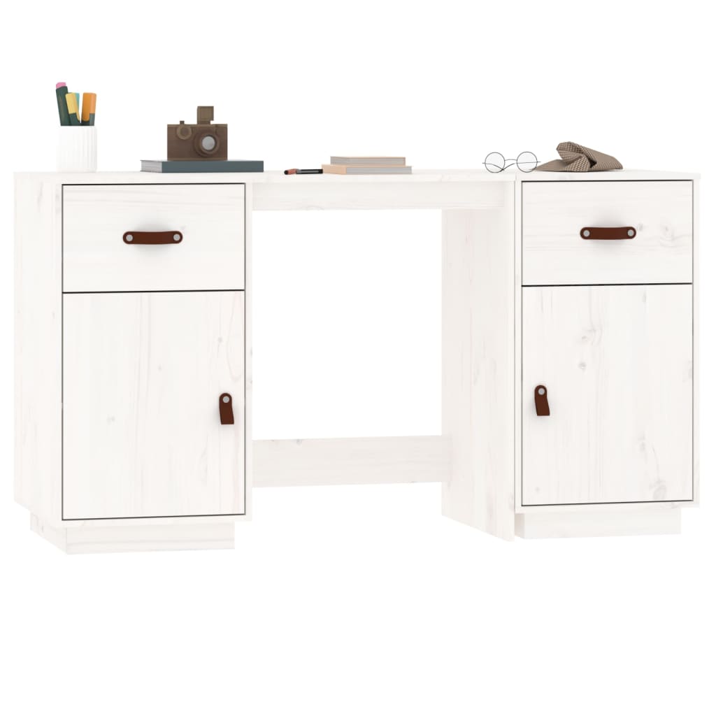 Bureau met kastjes 135x50x75 cm massief grenenhout wit