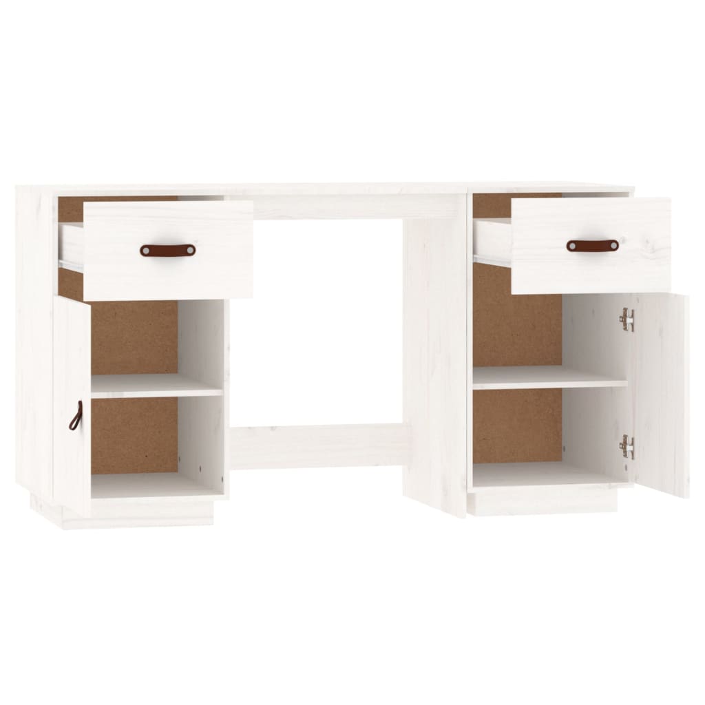 Bureau met kastjes 135x50x75 cm massief grenenhout wit