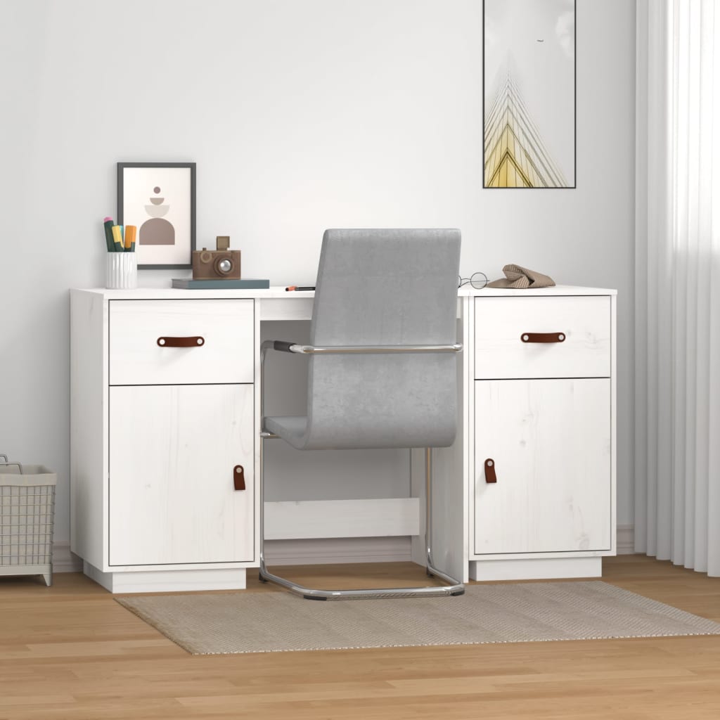 Bureau met kastjes 135x50x75 cm massief grenenhout wit