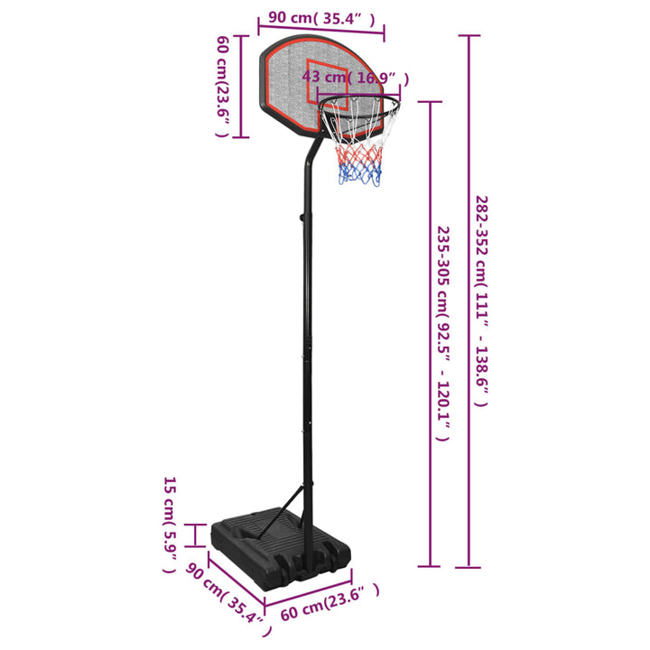 Basketbalstandaard 282-352 cm polyethyleen
