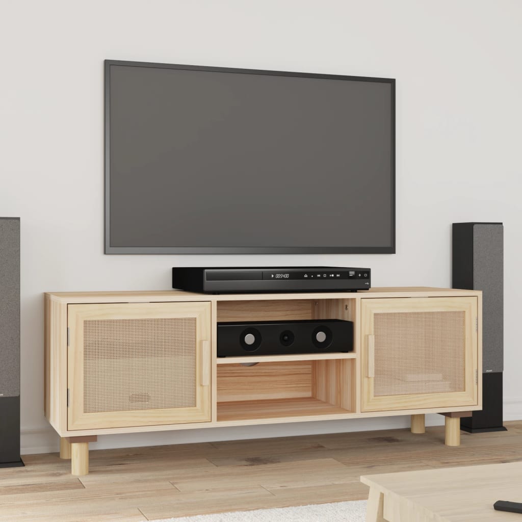 Tv-meubel 105x30x40 cm massief grenenhout en rattan bruin
