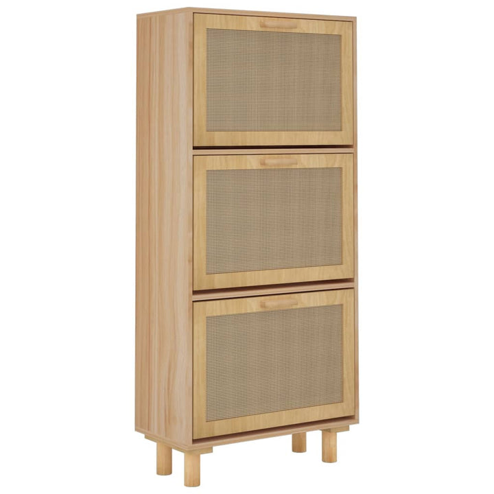 Schoenenkast 52x25x115cm bewerkt hout & natuurlijk rattan bruin