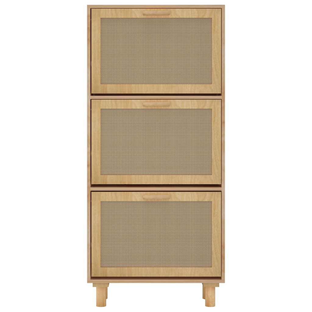 Schoenenkast 52x25x115cm bewerkt hout & natuurlijk rattan bruin