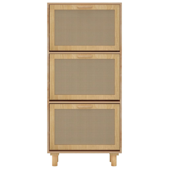 Schoenenkast 52x25x115cm bewerkt hout & natuurlijk rattan bruin