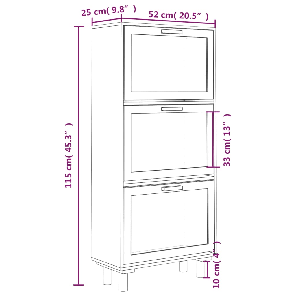 Schoenenkast 52x25x115cm bewerkt hout & natuurlijk rattan bruin