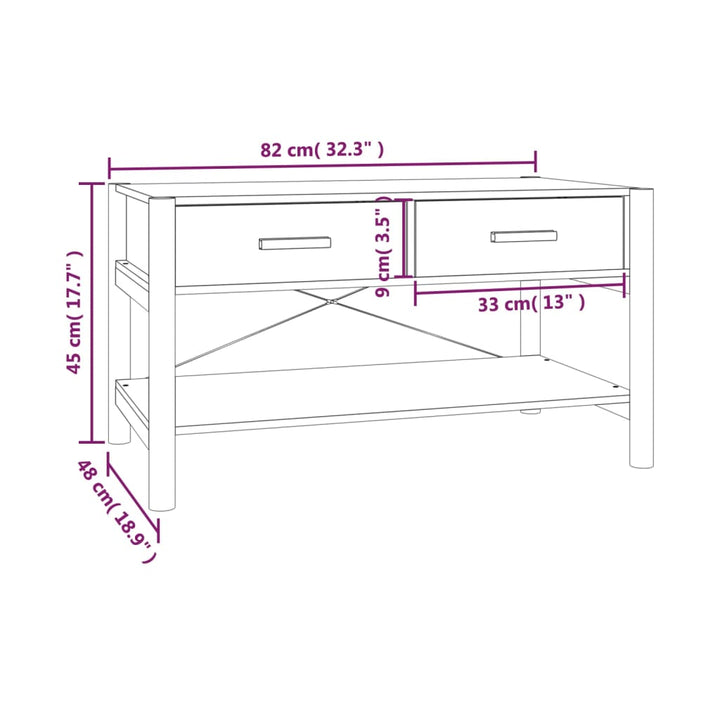 Salontafel 82x48x45 cm bewerkt hout wit