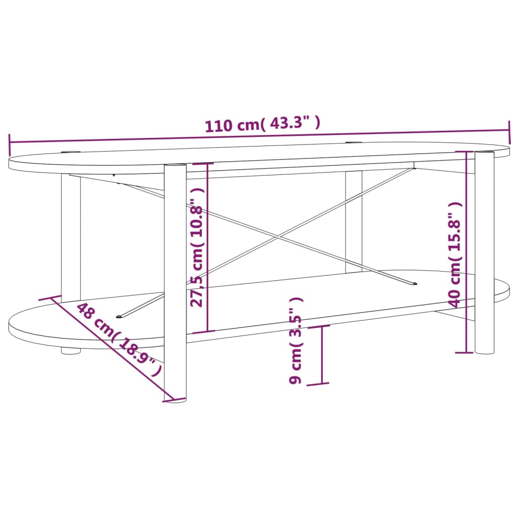 Salontafel 110x48x40 cm bewerkt hout wit