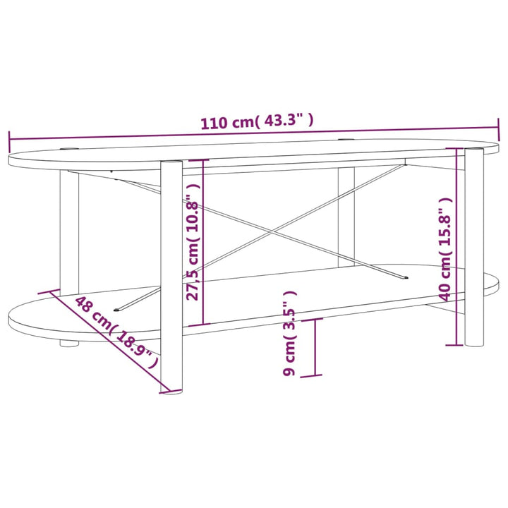 Salontafel 110x48x40 cm bewerkt hout wit