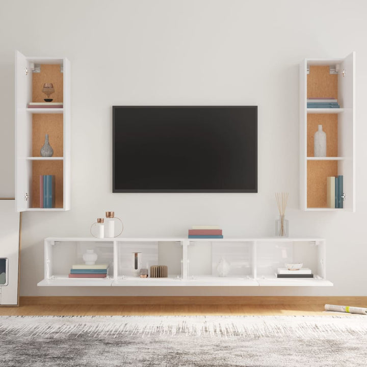 4-delige Tv-meubelset bewerkt hout hoogglans wit