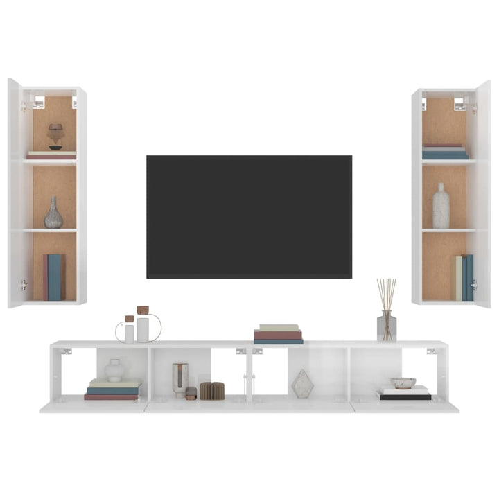 4-delige Tv-meubelset bewerkt hout hoogglans wit