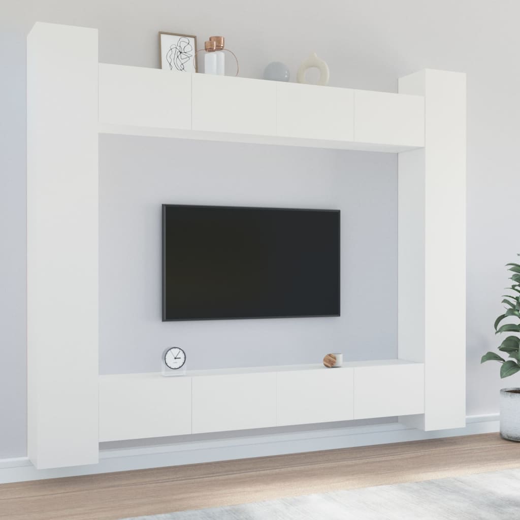 8-delige Tv-meubelset bewerkt hout wit