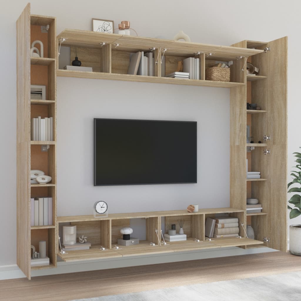 8-delige Tv-meubelset bewerkt hout sonoma eikenkleurig