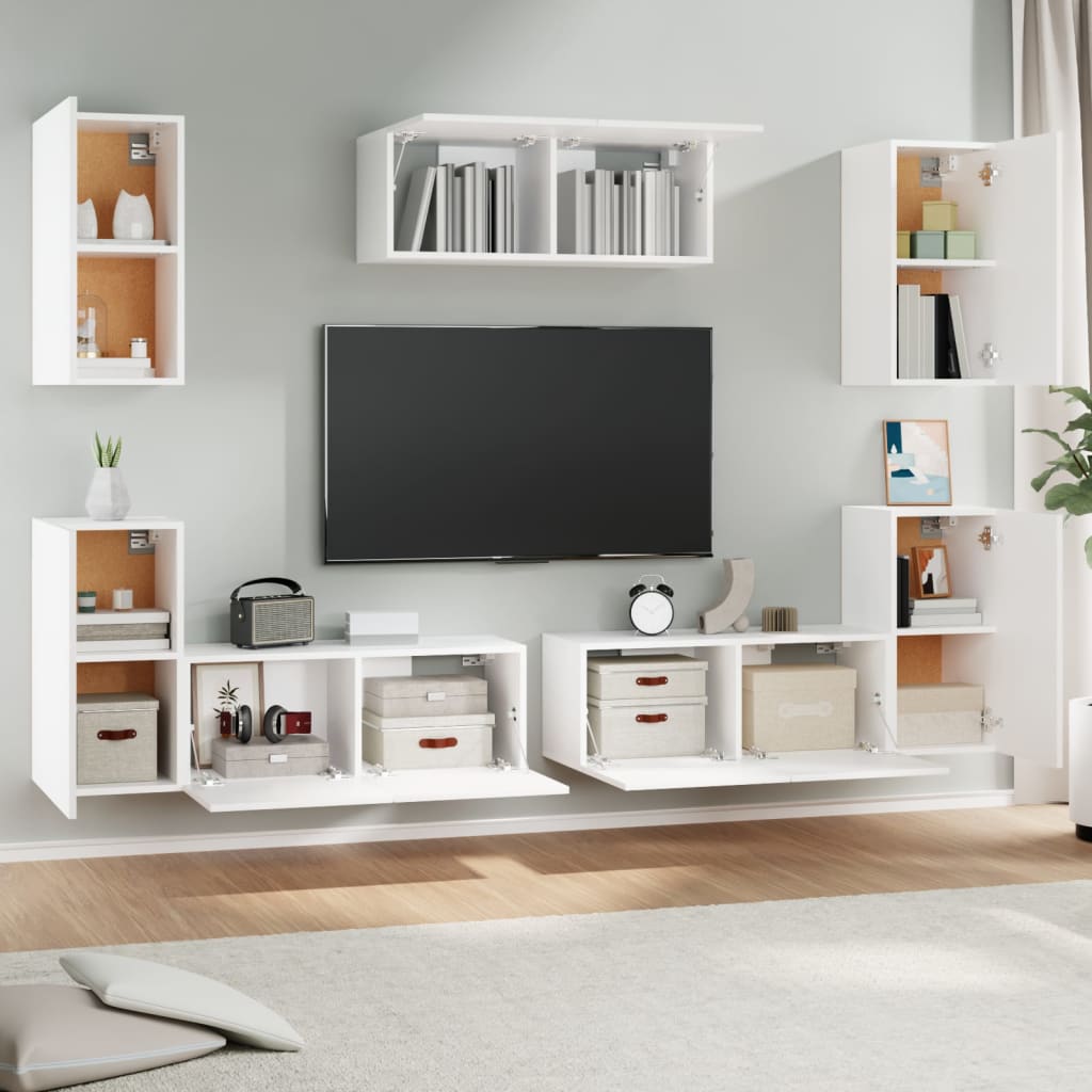 7-delige Tv-meubelset bewerkt hout wit