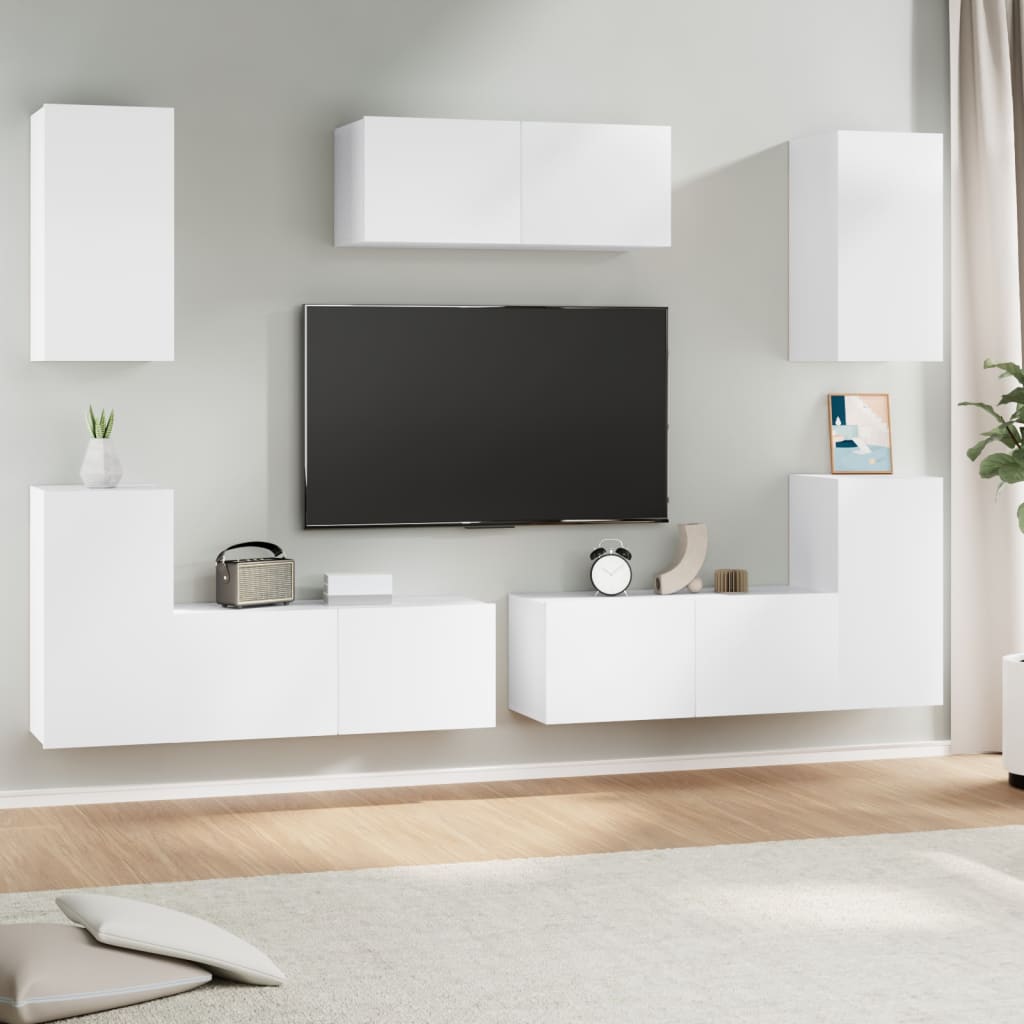 7-delige Tv-meubelset bewerkt hout wit