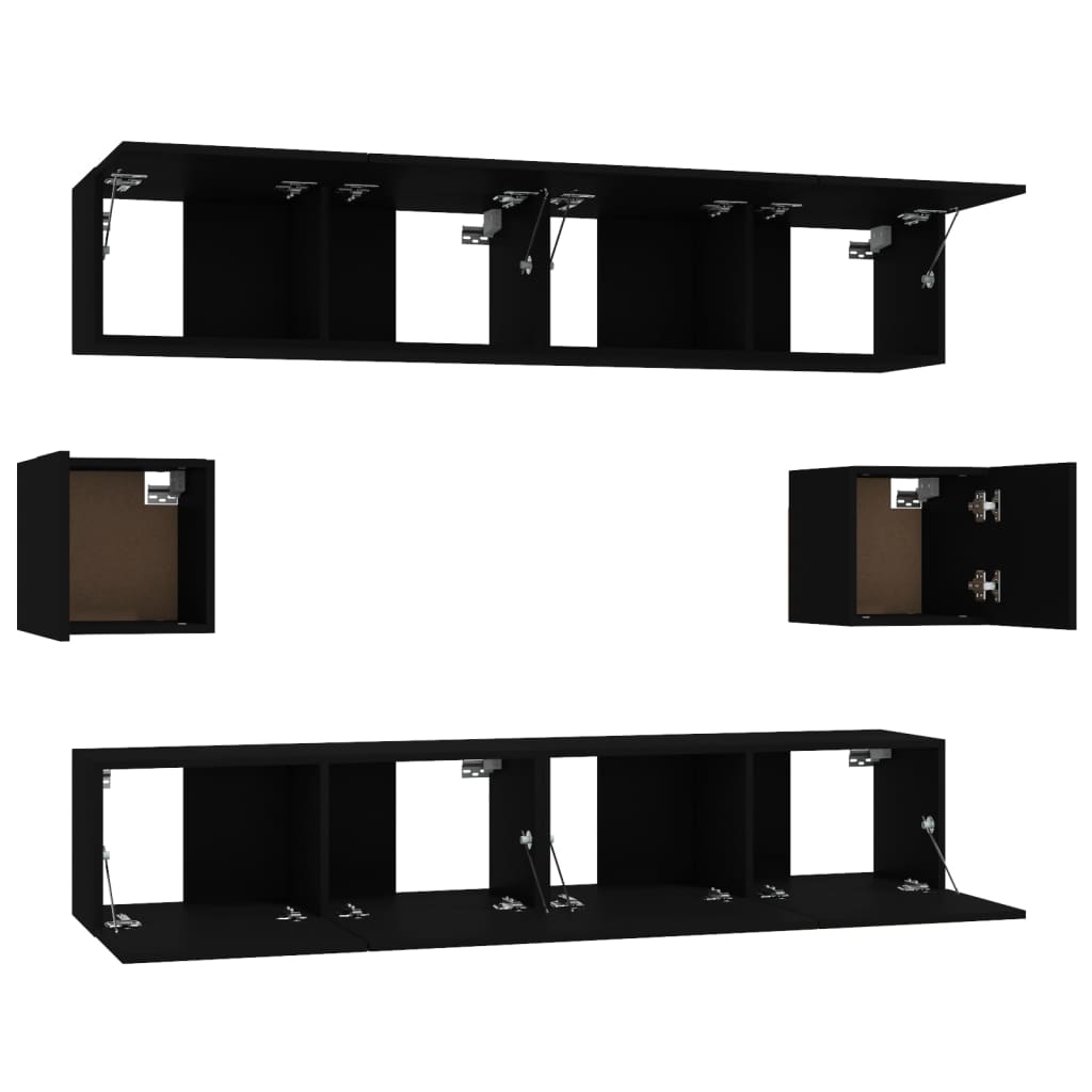 6-delige Tv-meubelset bewerkt hout zwart