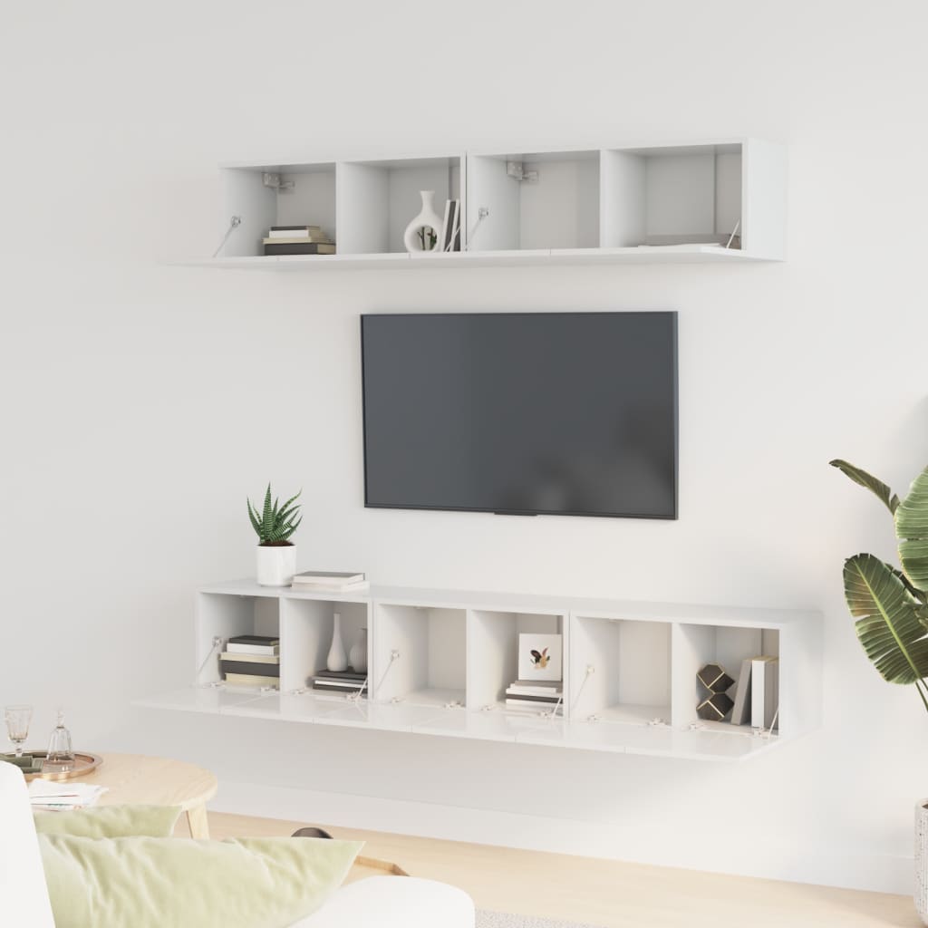 5-delige Tv-meubelset bewerkt hout hoogglans wit