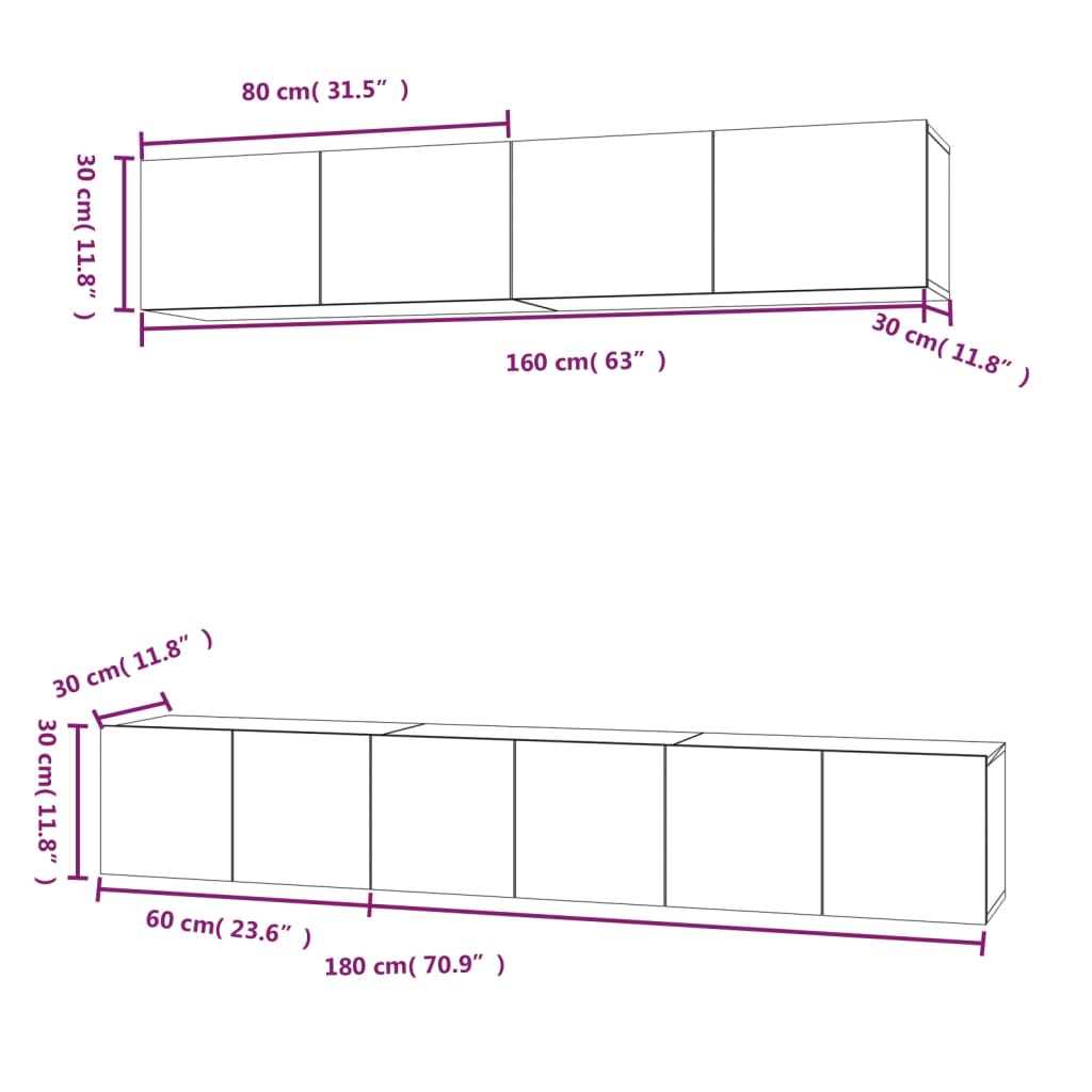 5-delige Tv-meubelset bewerkt hout hoogglans wit