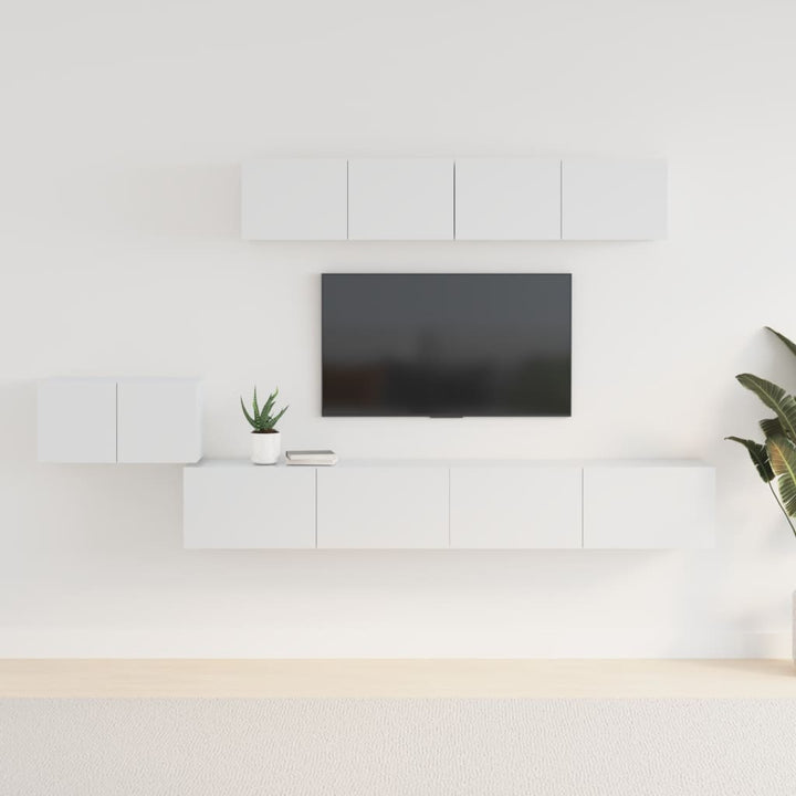 5-delige Tv-meubelset bewerkt hout hoogglans wit