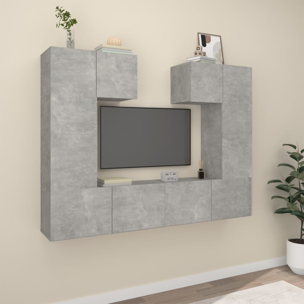 6-delige Tv-meubelset bewerkt hout betongrijs