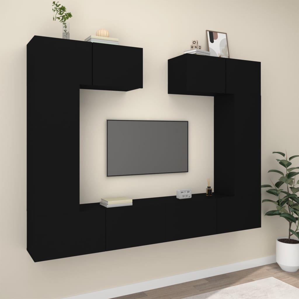 6-delige Tv-meubelset bewerkt hout zwart