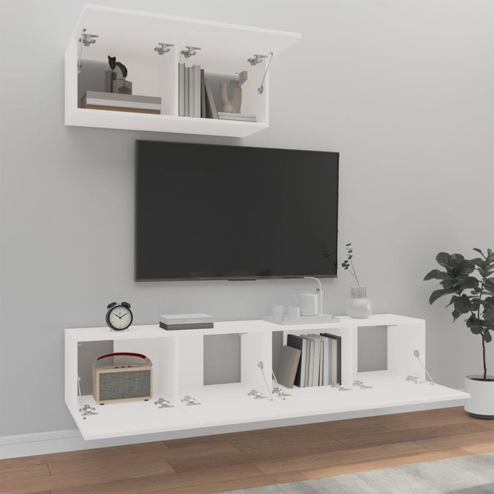 3-delige Tv-meubelset bewerkt hout wit