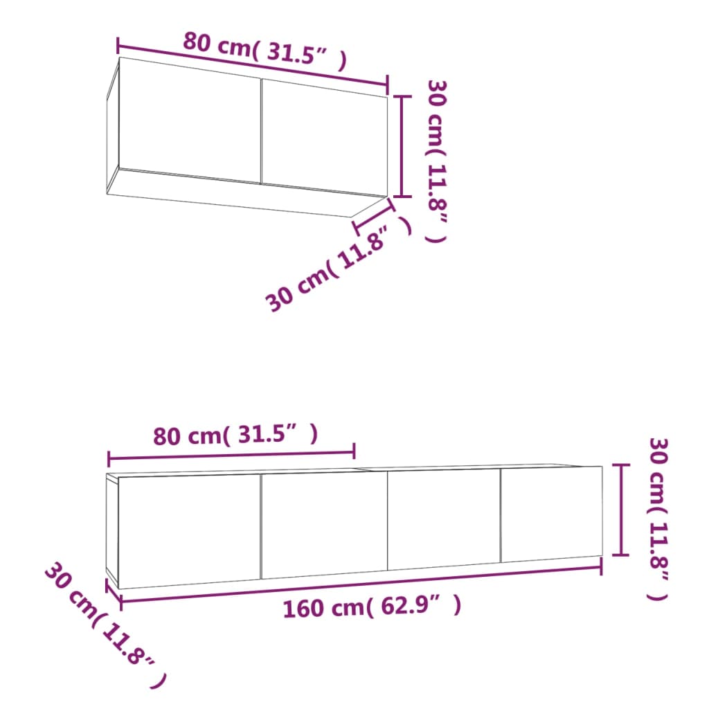 3-delige Tv-meubelset bewerkt hout wit