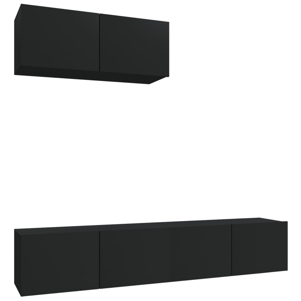 3-delige Tv-meubelset bewerkt hout zwart