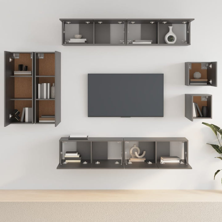 8-delige Tv-meubelset bewerkt hout zwart
