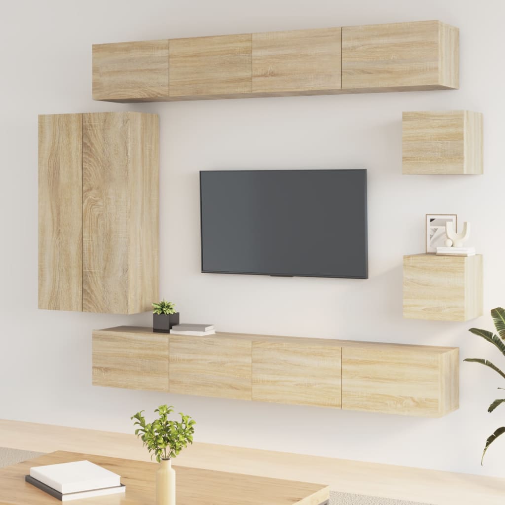 8-delige Tv-meubelset bewerkt hout sonoma eikenkleurig