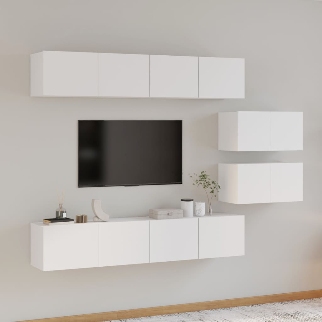 6-delige Tv-meubelset bewerkt hout hoogglans wit