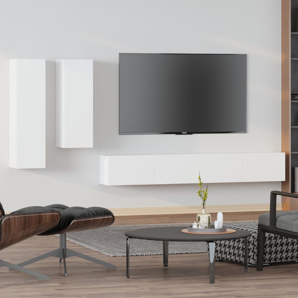 4-delige Tv-meubelset bewerkt hout wit