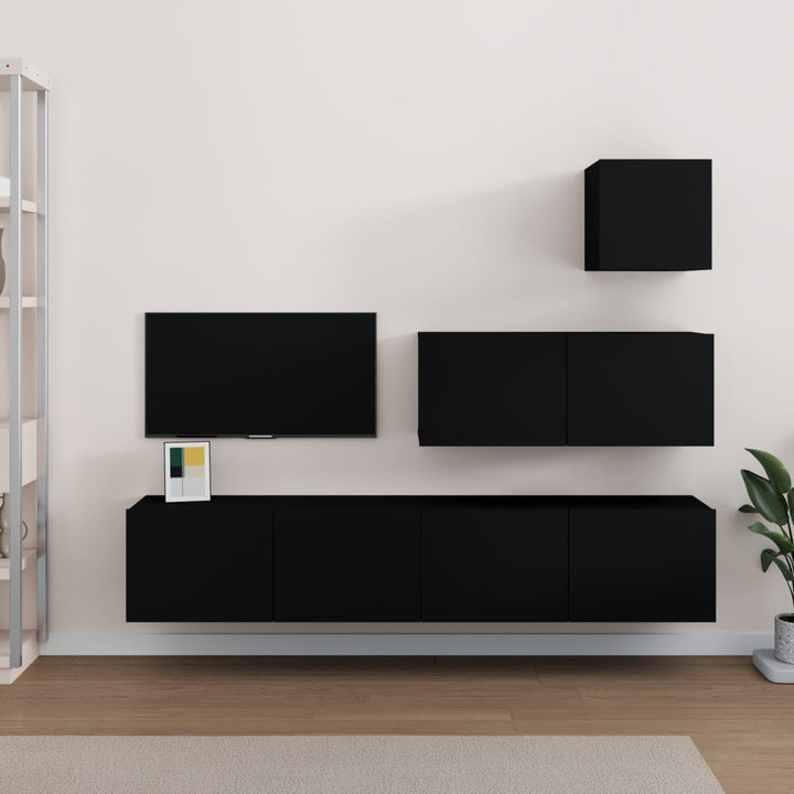 4-delige Tv-meubelset bewerkt hout zwart