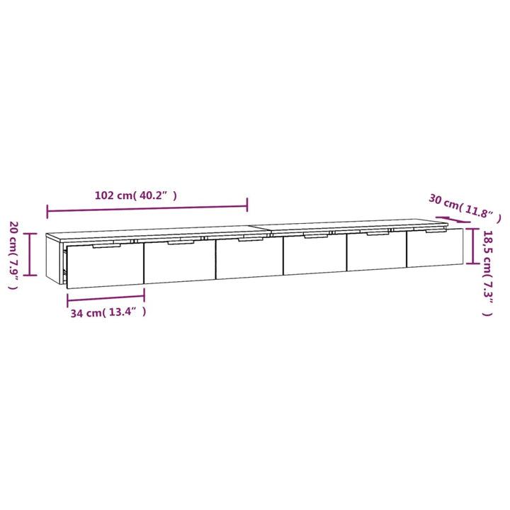 Wandkasten 2 st 102x30x20 cm bewerkt hout bruineikenkleurig