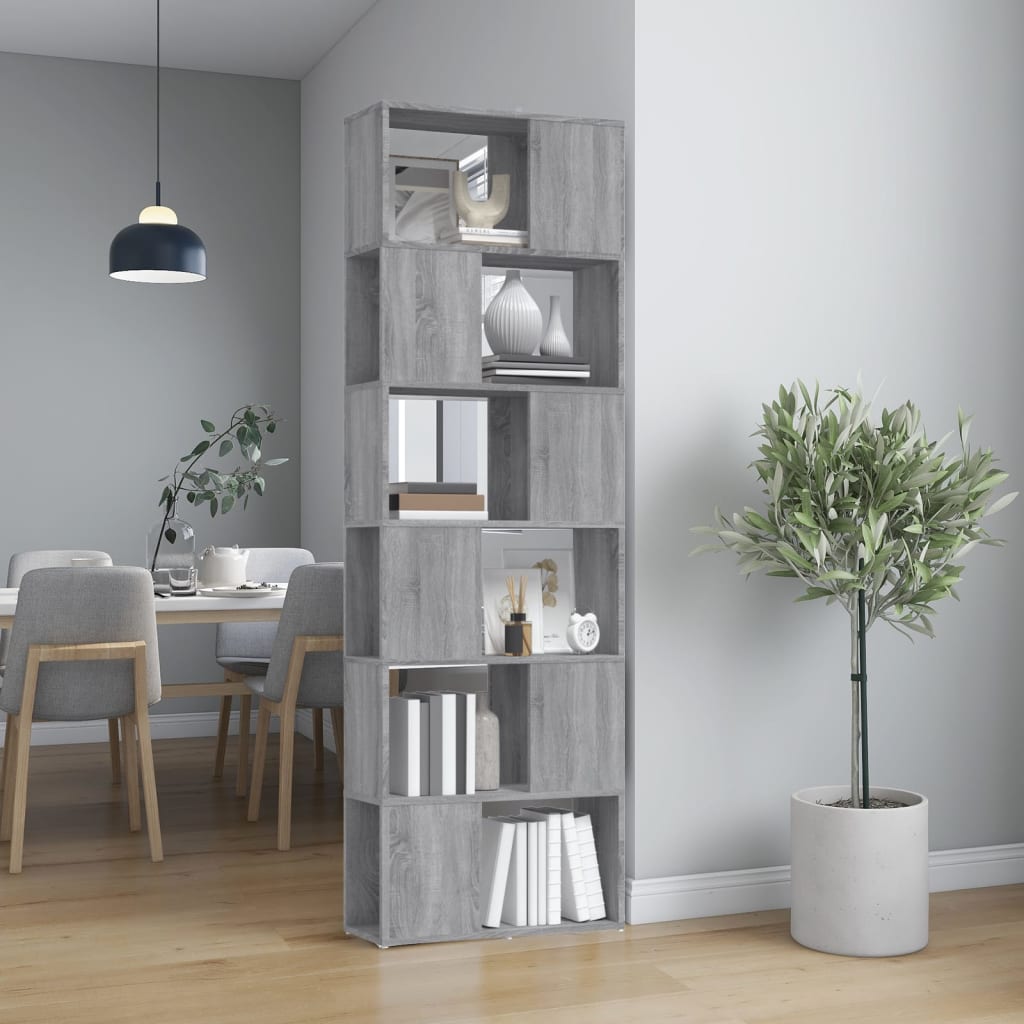 Boekenkast/kamerscherm 60x24x186 cm grijs sonoma eiken