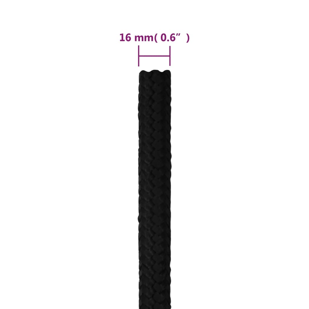 Werktouw 16 mm 100 m polyester zwart