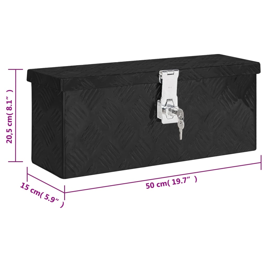 Opbergbox 50x20,5x15 cm aluminium zwart
