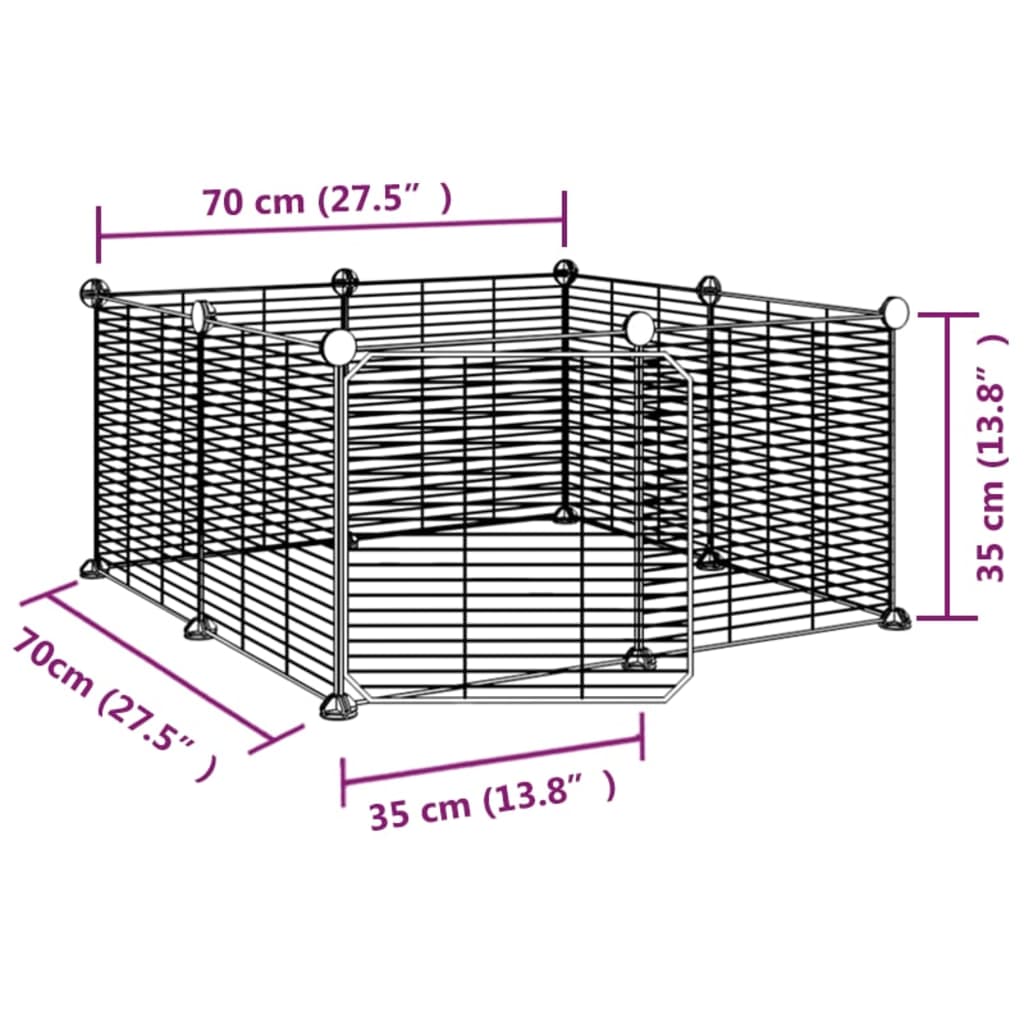 Huisdierenkooi met deur 8 panelen 35x35 cm staal zwart