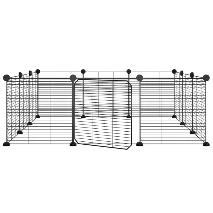 Huisdierenkooi met deur 12 panelen 35x35 cm staal zwart