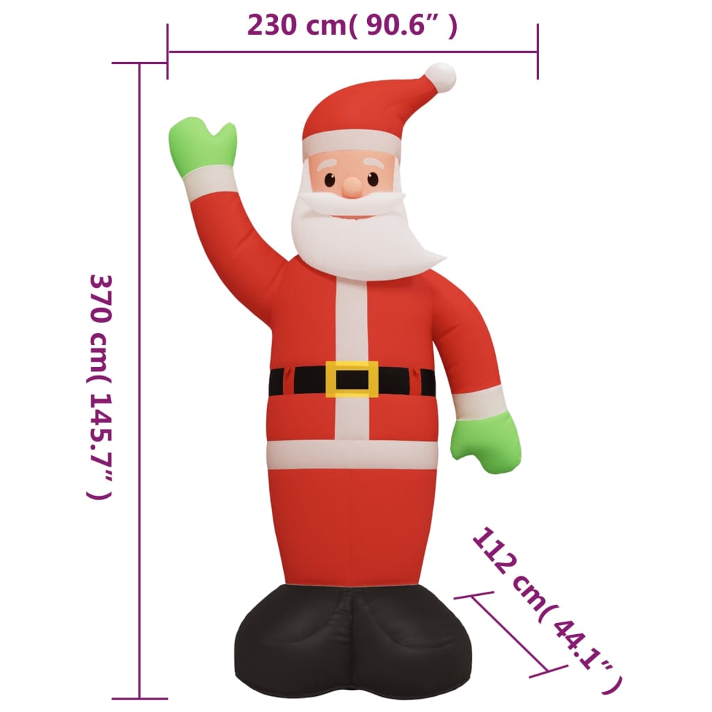 Kerstman met LED-verlichting opblaasbaar 370 cm