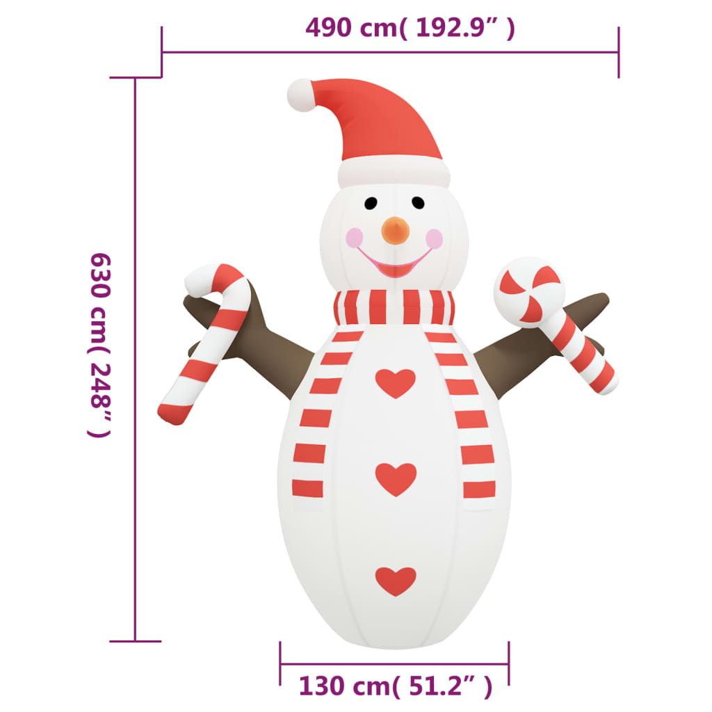 Sneeuwpop opblaasbaar met LED's 630 cm