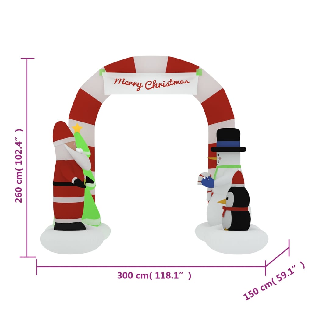 Kerstboog opblaasbaar met LED's 260 cm