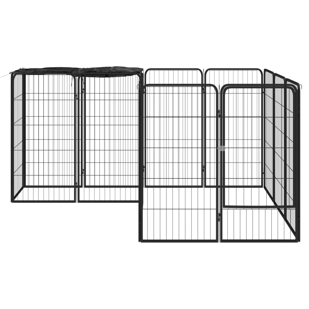Hondenkennel 14 panelen 50 x 100 cm gepoedercoat staal zwart